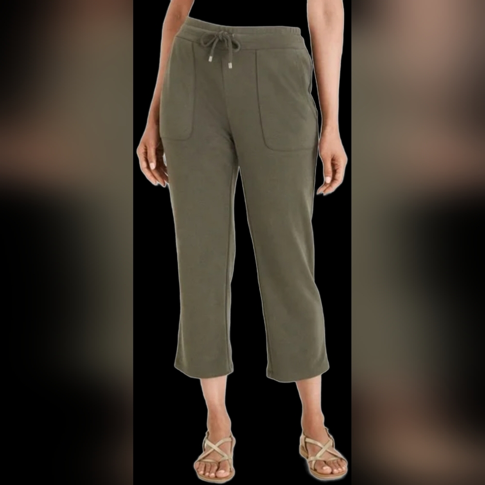 Chico's Zenergy Olive Drawstring Crop Track/Gym Pants Pull On 4R/20-22 - Picture 9 of 16